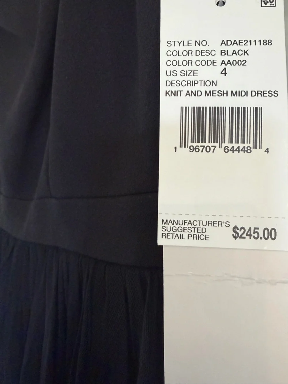 Adrianna Papell NWT Knit And Mesh Midi Dress Black Size 4 - Picture 3 of 5